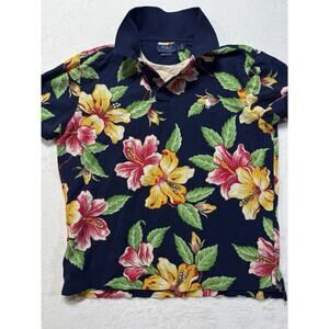 Polo Ralph Lauren Men’s Lg Custom Slim Fit Polo Shirt Rare Floral Tropical Navy
